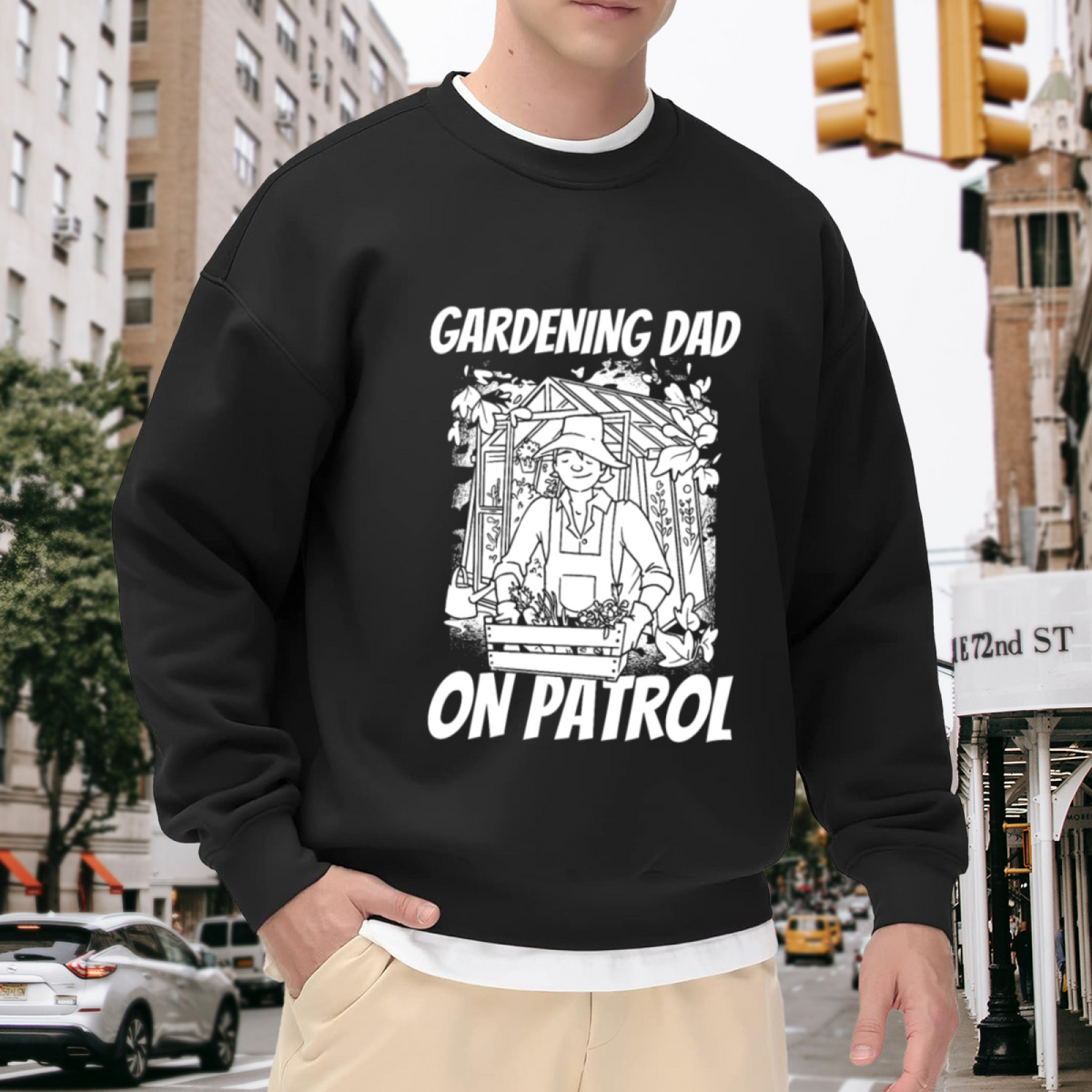 Gardening Dad On Patrol Crewneck Sweatshirt, Funny Gardener Line Art Pullover, Father's Day Gift