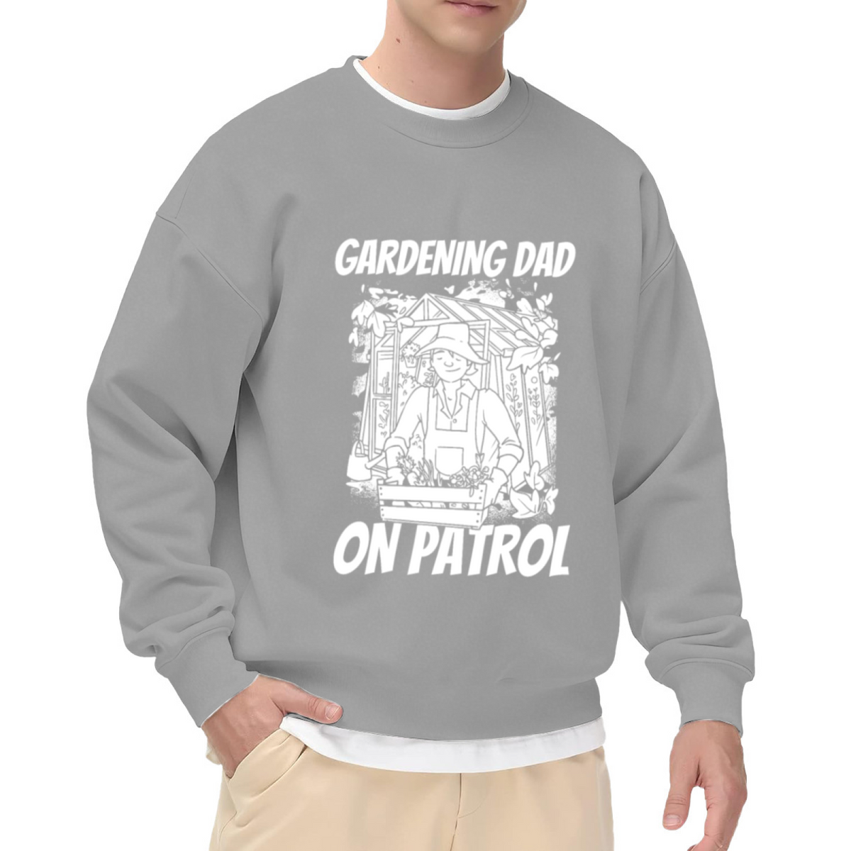 Gardening Dad On Patrol Crewneck Sweatshirt, Funny Gardener Line Art Pullover, Father's Day Gift
