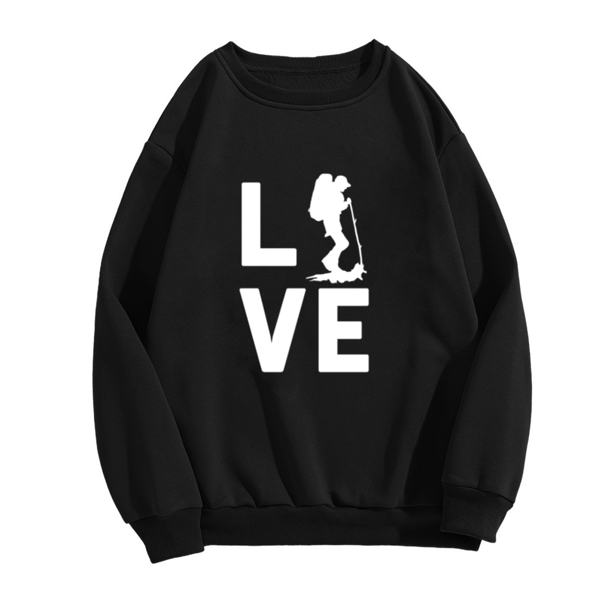 Love Hiking Sweatshirt | Hiker Silhouette Typography Crewneck, Outdoor Adventure Pullover Top, Nature Lover Gift for Men Women