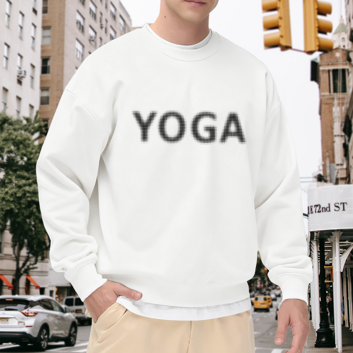 YOGA Halftone Dot Typography Crewneck Sweatshirt | Minimalist Wellness Graphic Pullover, Yoga Lover Gift