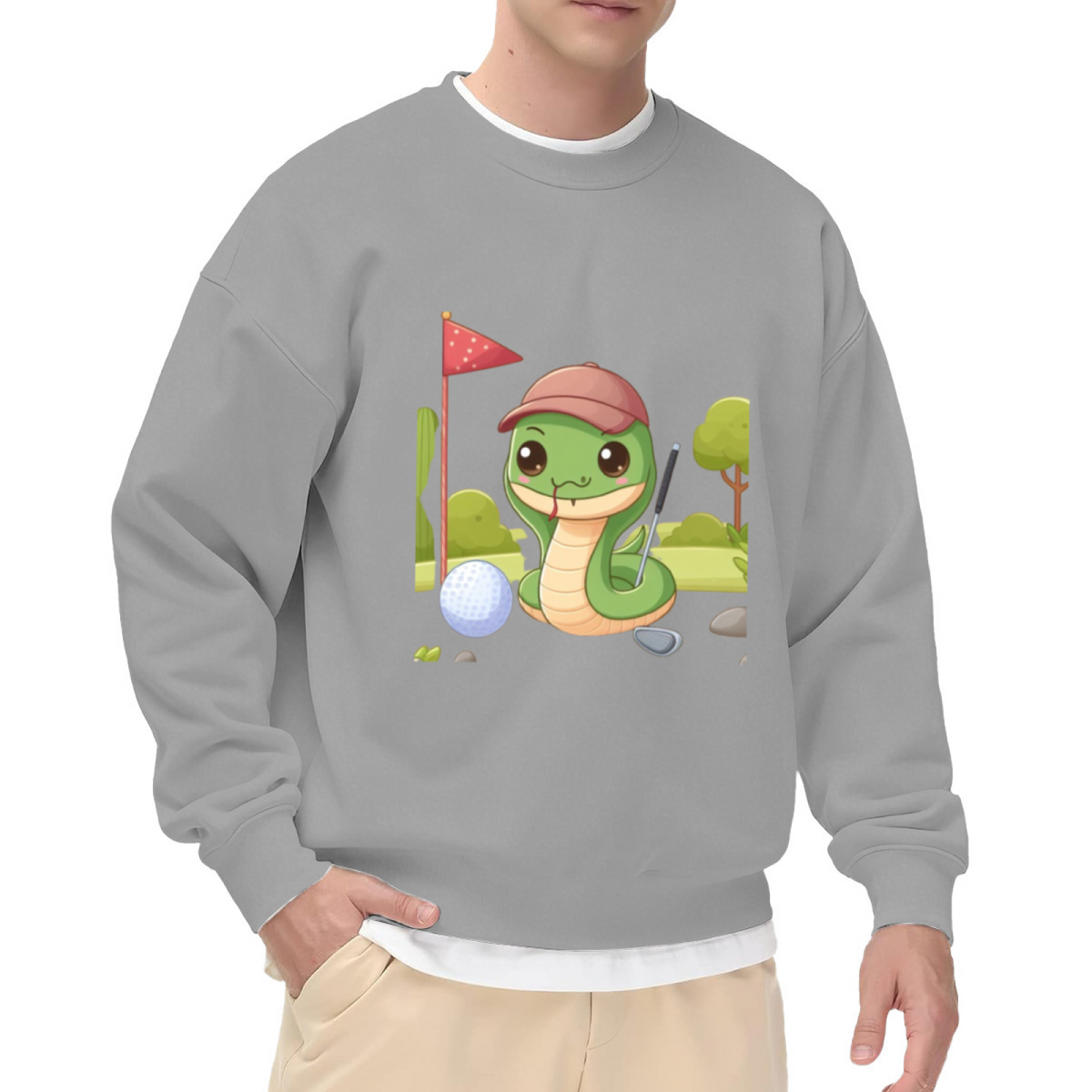 Adorable Cartoon Golf Snake Wearing a Cap Cute Golfer Crewneck Sweatshirt for Golf Fans