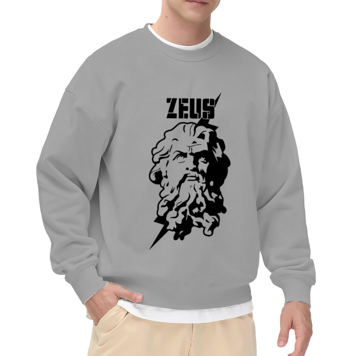 Zeus Greek God Crewneck Sweatshirt - Mythology Lightning Bolt Graphic, Ancient Greek Legend Pullover, God Of Thunder Top