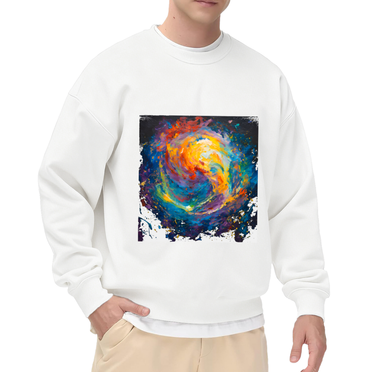 Spiral Galaxy Abstract Painting Crewneck Sweatshirt | Cosmic Swirl Art Pullover, Space Lover Gift