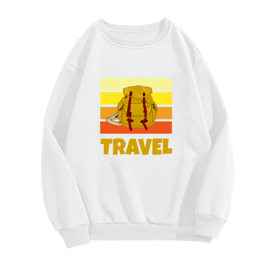 Travel Backpack Sunset Stripes Crewneck Sweatshirt | Retro Adventure Pullover, Vintage Gradient Graphic Top, Traveler Gift