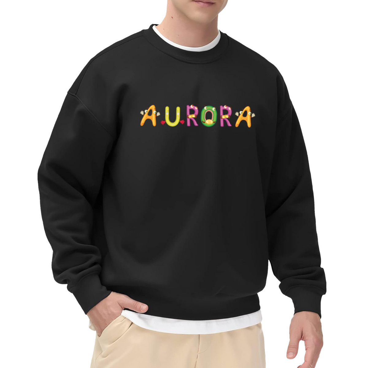 Aurora Monster Letters Crewneck Sweatshirt | Cute Colorful Cartoon Alphabet Pullover, Playful Character Graphic Top, Kids Gift