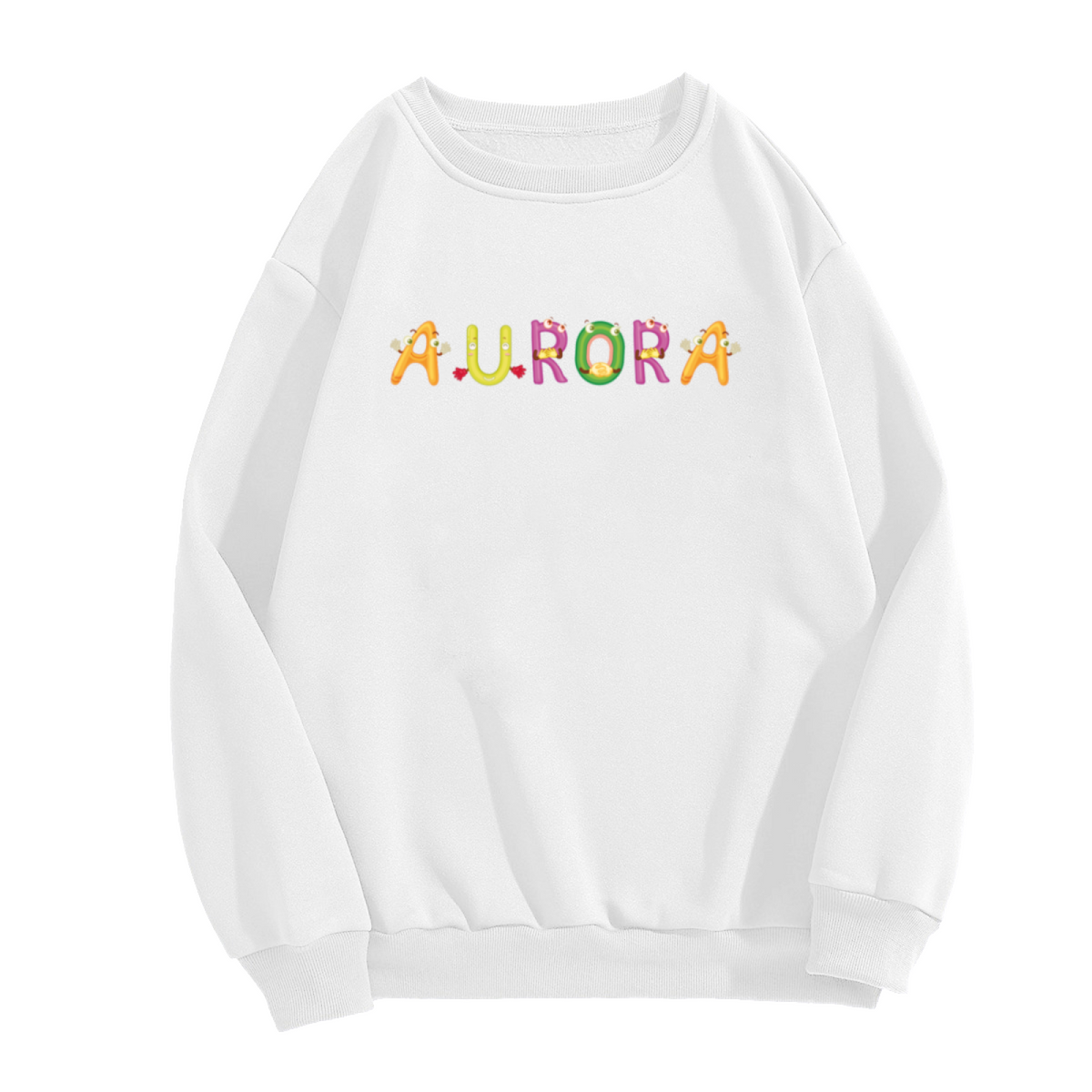 Aurora Monster Letters Crewneck Sweatshirt | Cute Colorful Cartoon Alphabet Pullover, Playful Character Graphic Top, Kids Gift