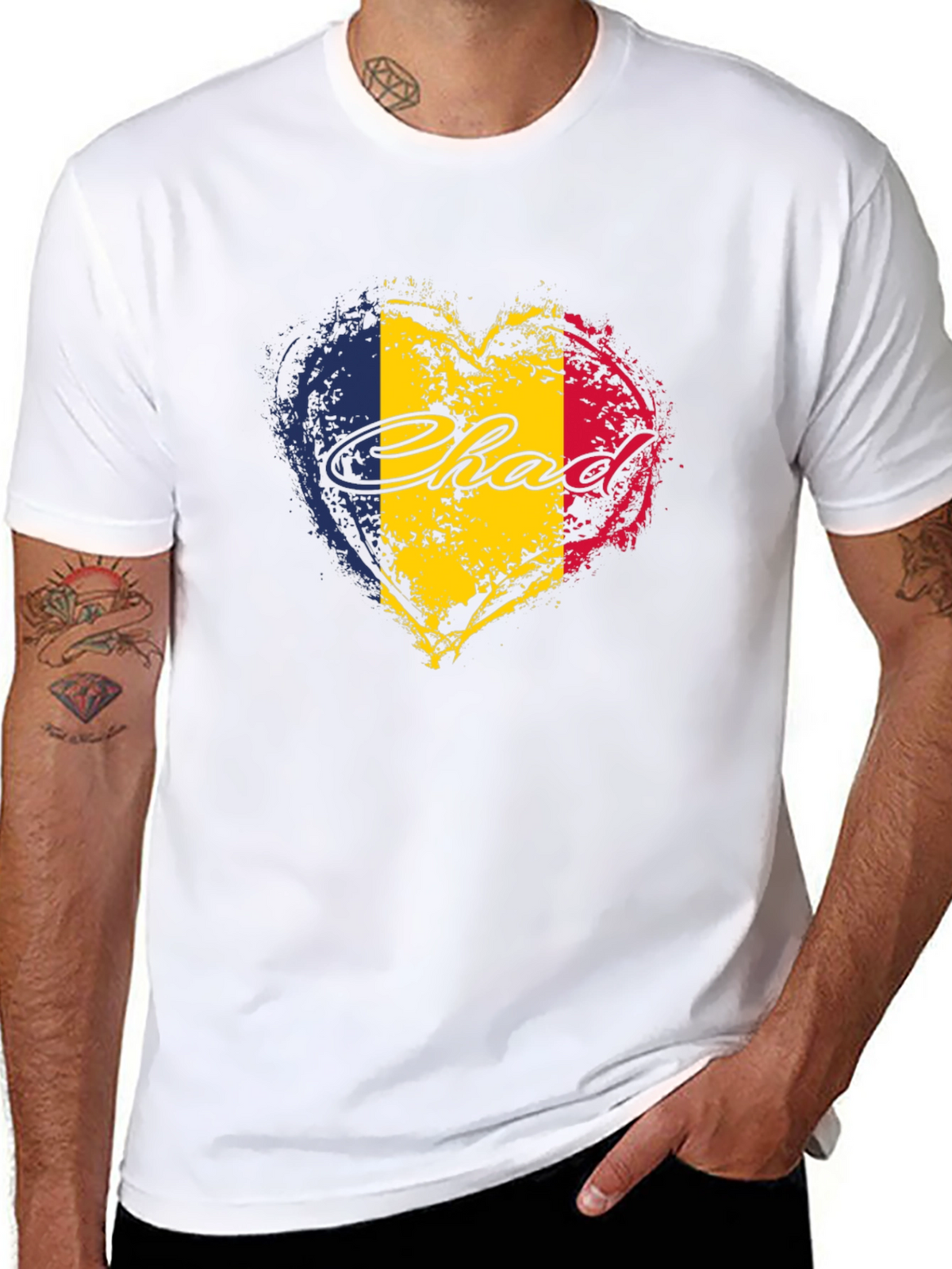 Chad Flag Heart T-Shirt - Black