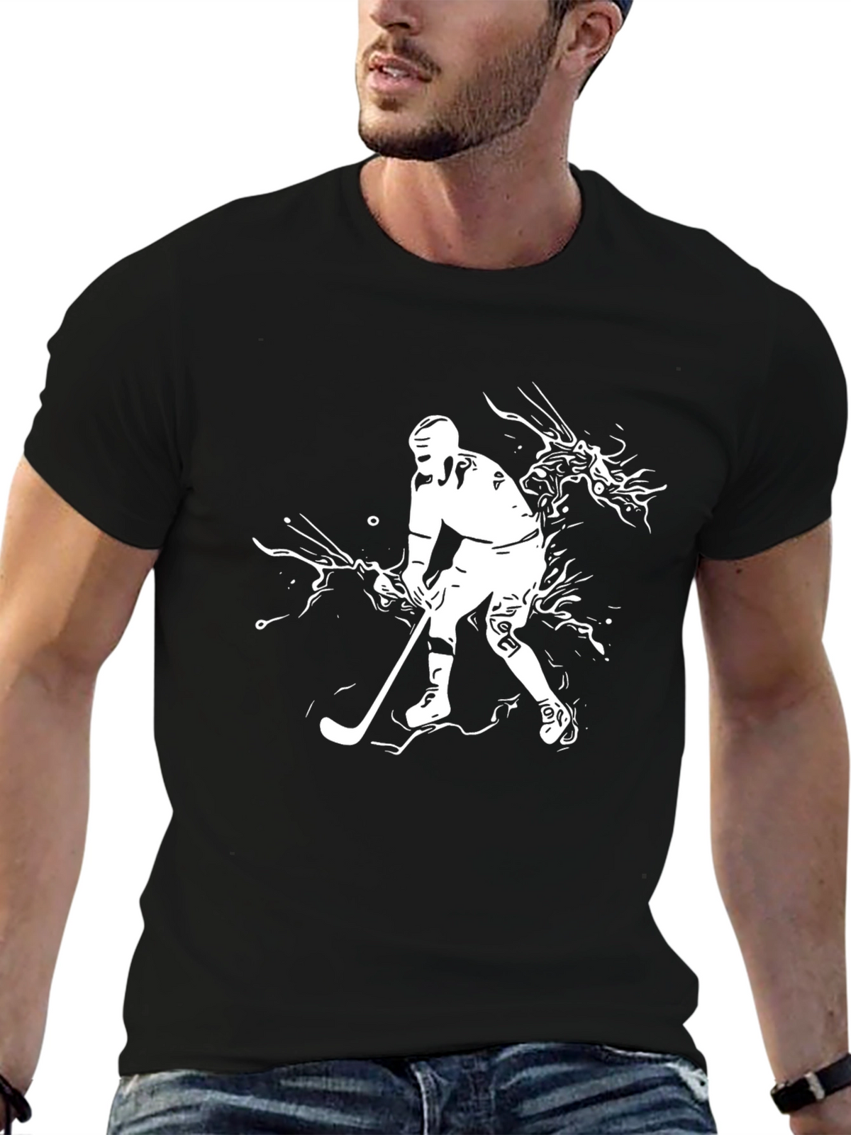 Hockey Player Graphic Black T-Shirt