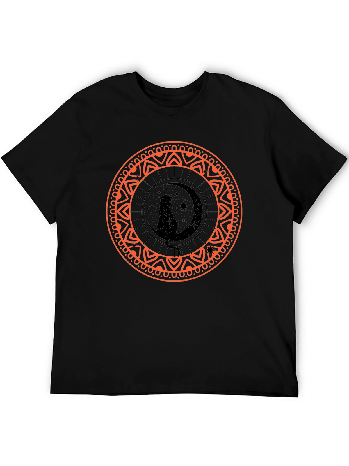 Black Cat Moon Mandala Graphic Tee