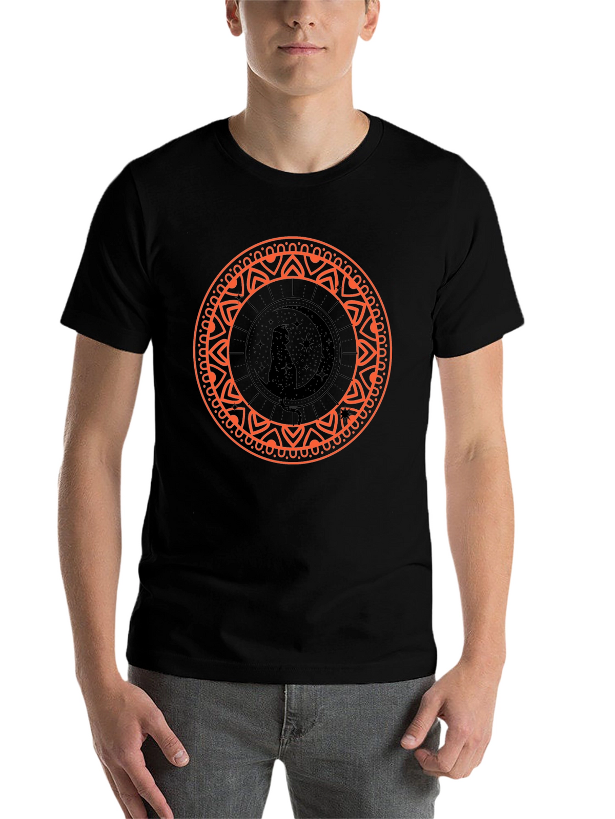 Black Cat Moon Mandala Graphic Tee