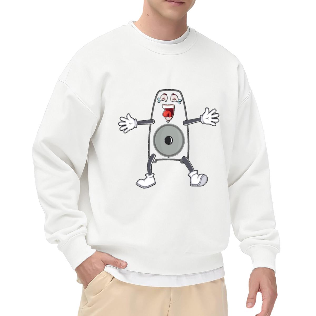 Funny Megaphone Cartoon Crewneck Sweatshirt - Silly Screaming Character Pullover, Quirky Humor Graphic, Weird Art Top
