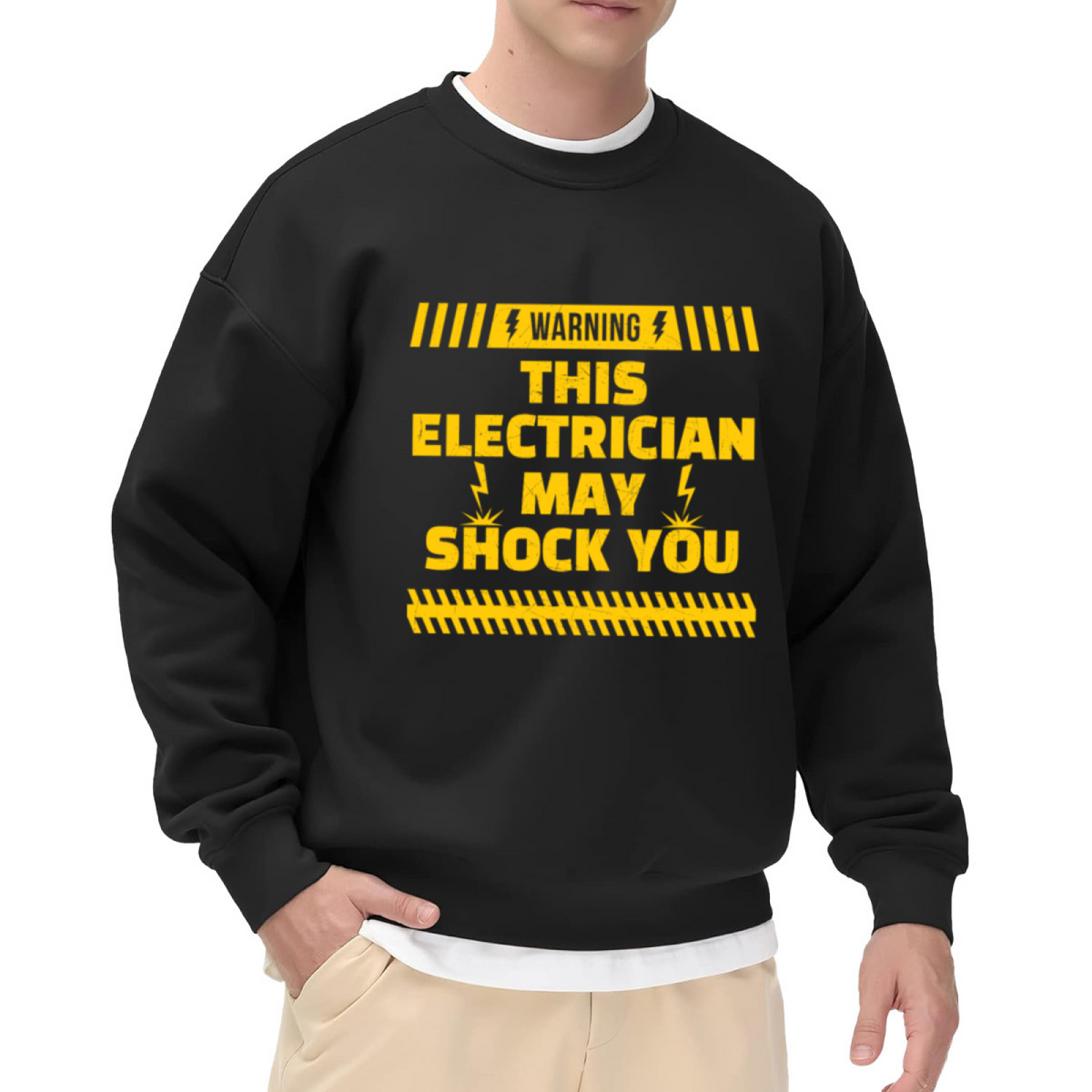 Warning This Electrician May Shock You Funny Hazard Crewneck Sweatshirt | Electrician Trade Humor Pullover, Electrician Gift