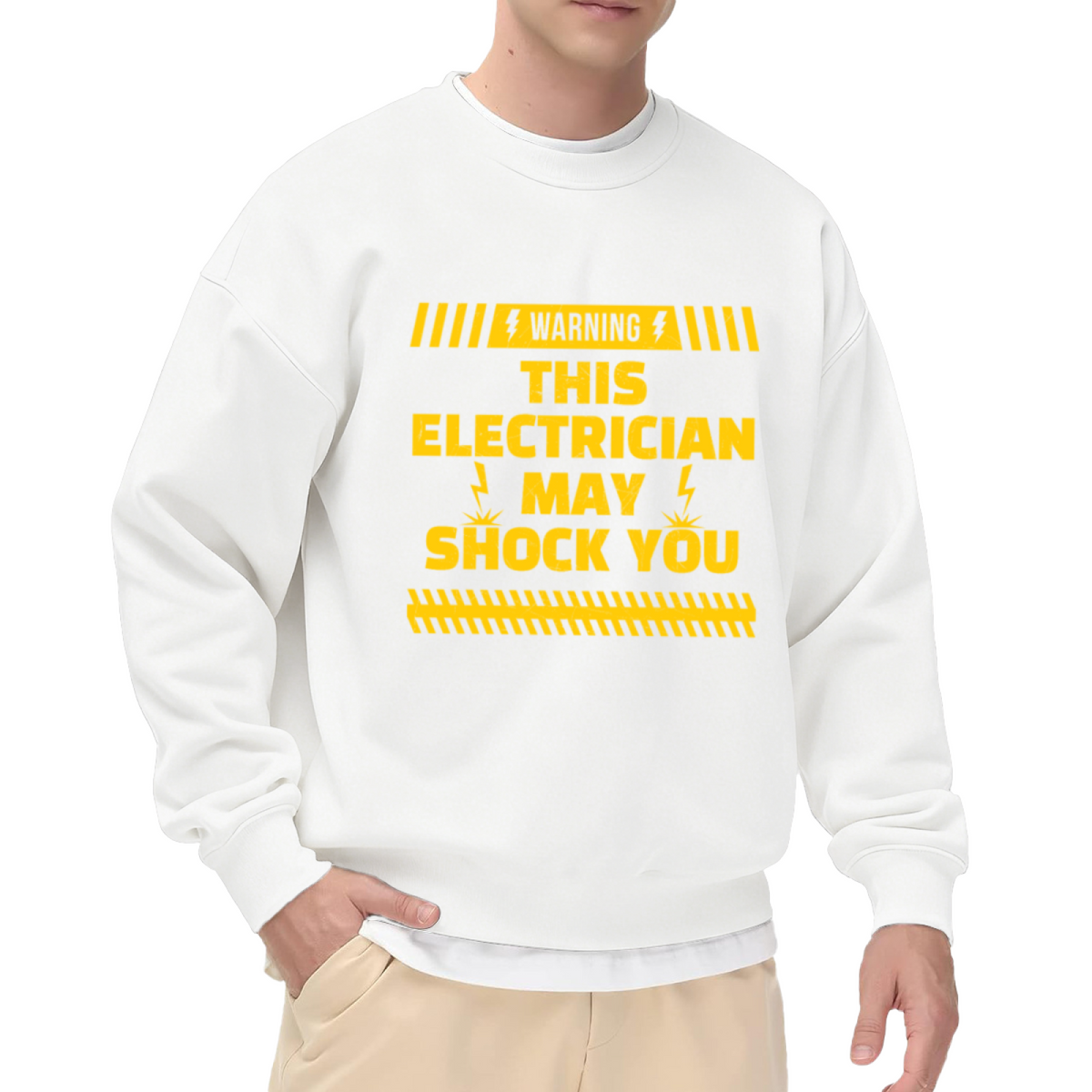 Warning This Electrician May Shock You Funny Hazard Crewneck Sweatshirt | Electrician Trade Humor Pullover, Electrician Gift