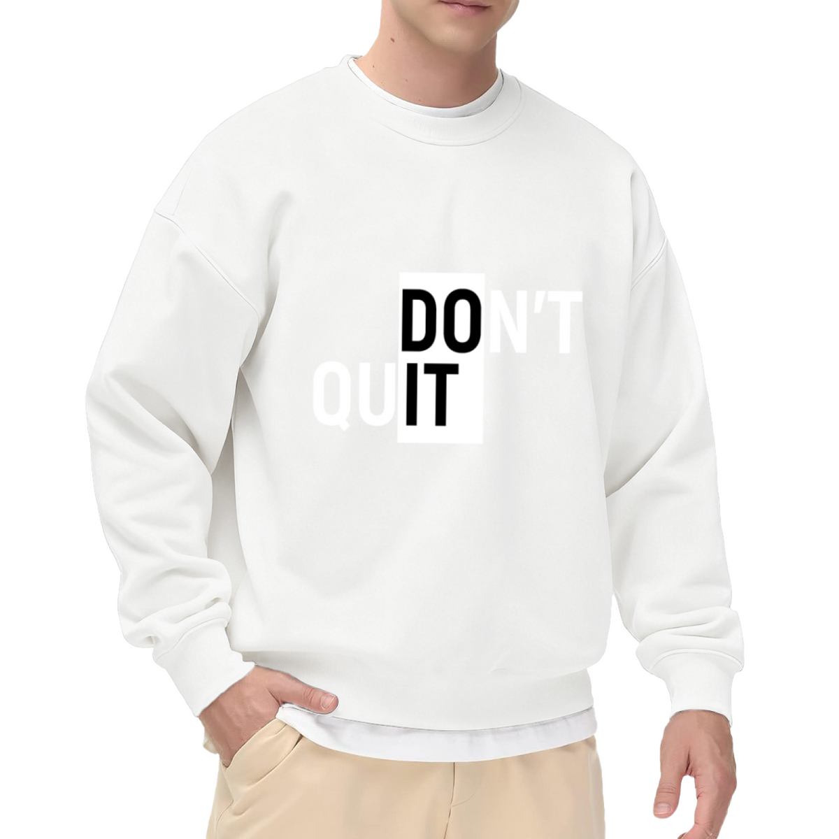 Don't Quit Motivational Crewneck Sweatshirt, Negative Space Typography Pullover, Inspirational Gift