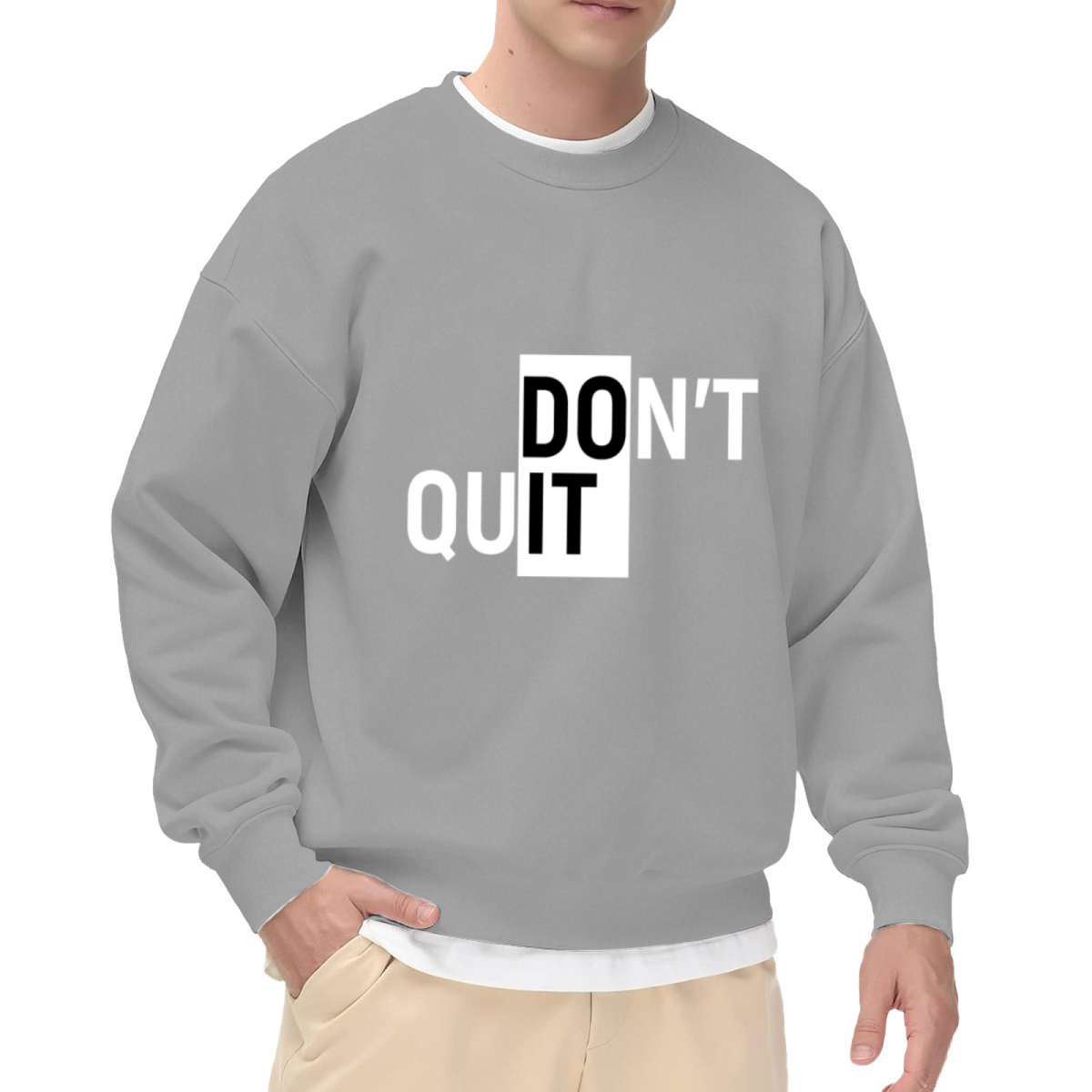 Don't Quit Motivational Crewneck Sweatshirt, Negative Space Typography Pullover, Inspirational Gift