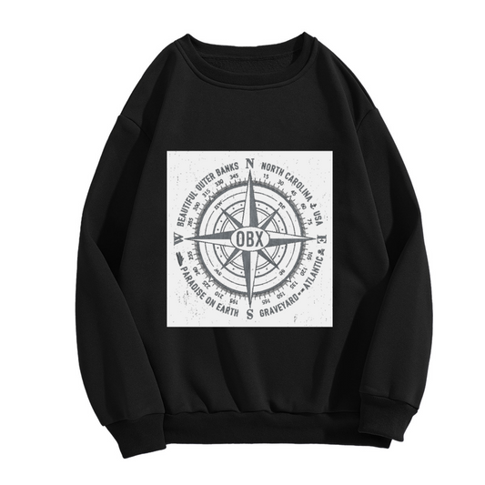 Beautiful Outer Banks OBX Compass Crewneck Sweatshirt, Vintage Nautical Badge Pullover, North Carolina Gift