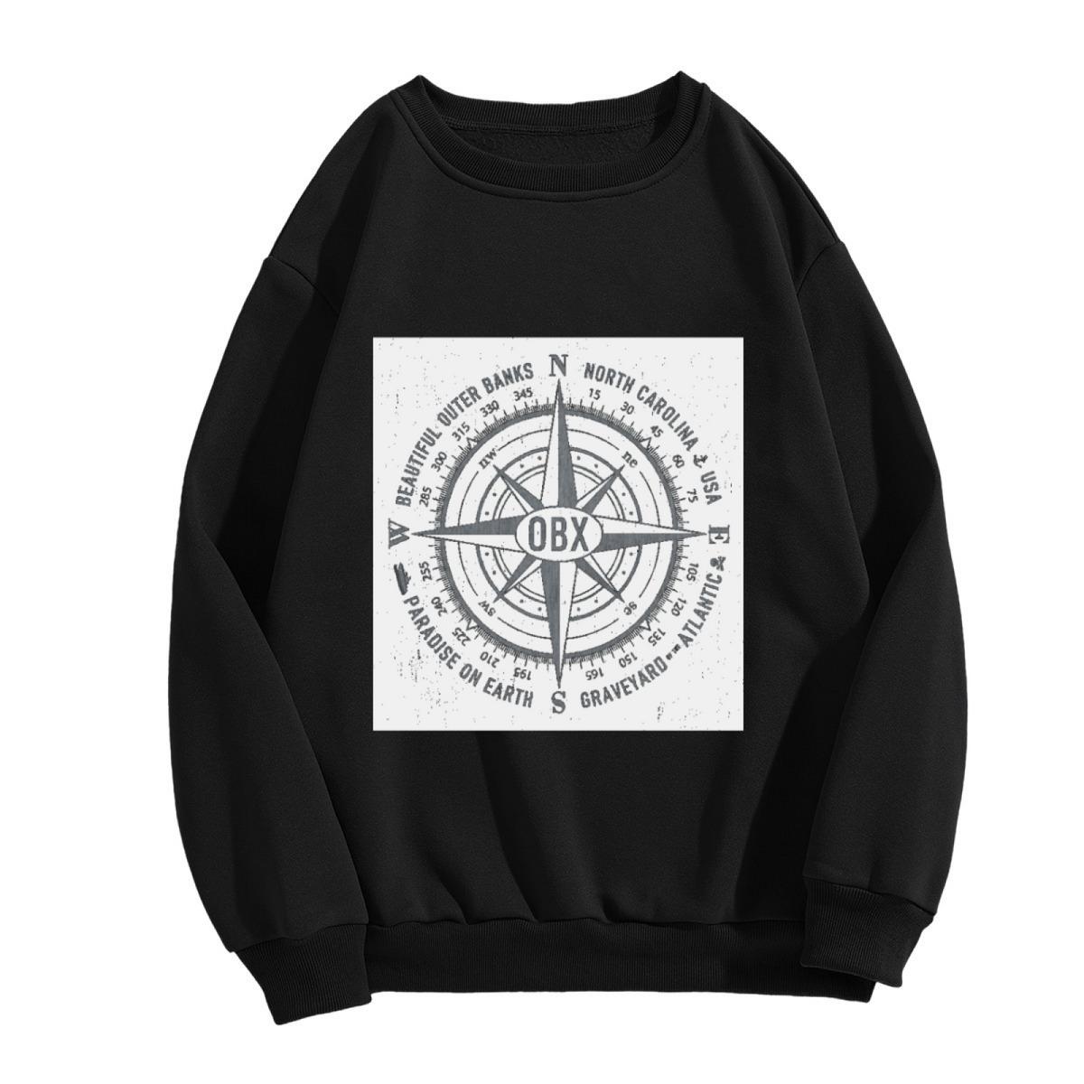 Beautiful Outer Banks OBX Compass Crewneck Sweatshirt, Vintage Nautical Badge Pullover, North Carolina Gift