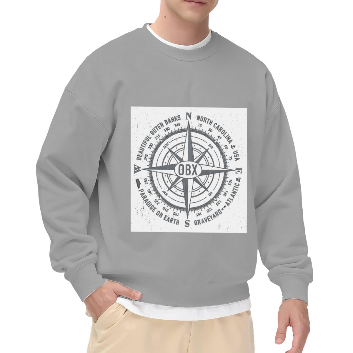Beautiful Outer Banks OBX Compass Crewneck Sweatshirt, Vintage Nautical Badge Pullover, North Carolina Gift