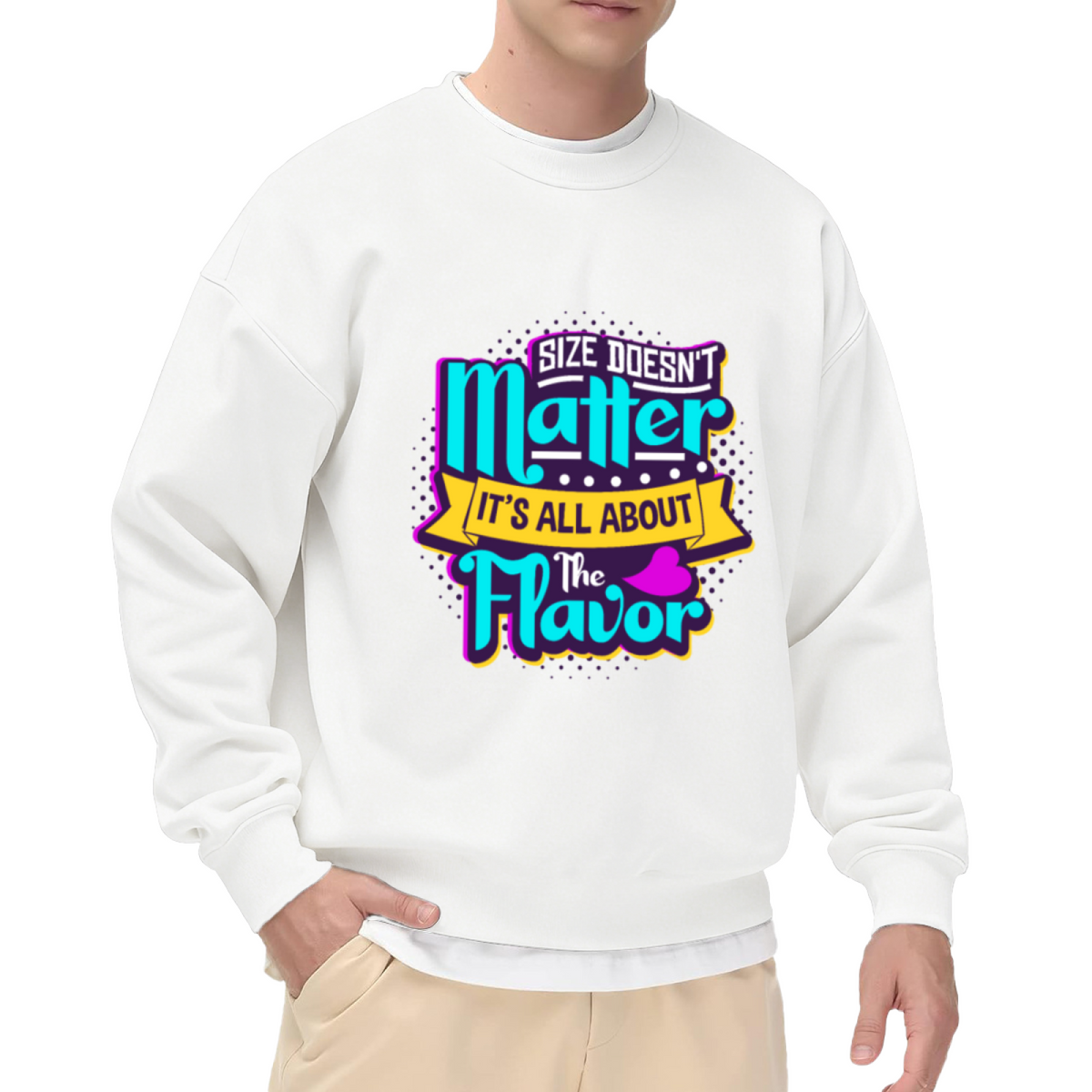 Size Doesn't Matter It's All About The Flavor Sweatshirt | Retro Food Pun Graphic Crewneck, Vintage Neon Pullover Top, Food Lover Gift