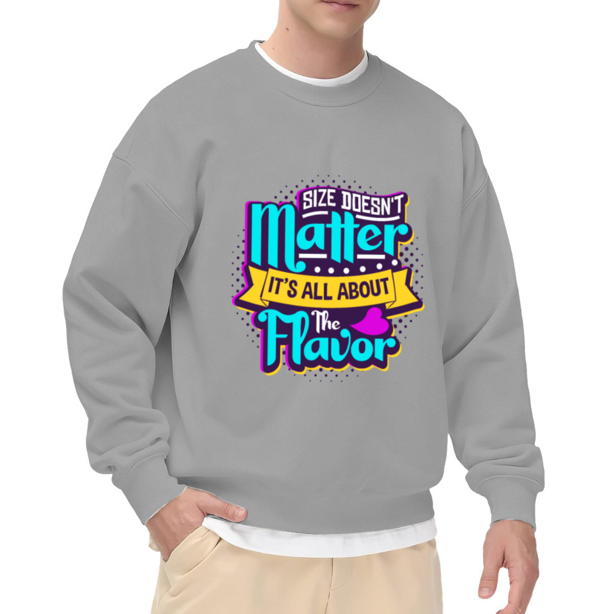 Size Doesn't Matter It's All About The Flavor Sweatshirt | Retro Food Pun Graphic Crewneck, Vintage Neon Pullover Top, Food Lover Gift