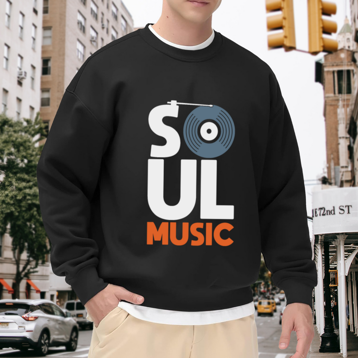 Soul Music Vinyl Record Design Crewneck Sweatshirt - Vintage Music Lover Apparel Gift