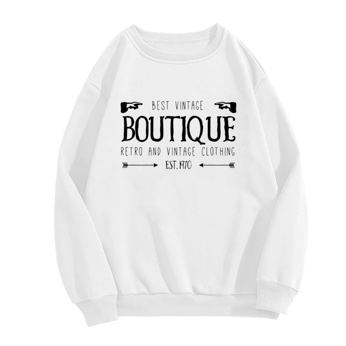 Best Vintage Boutique Est. 1970 Retro Letterpress Crewneck Sweatshirt | Classic Shop Logo Pullover, Vintage Fashion Gift