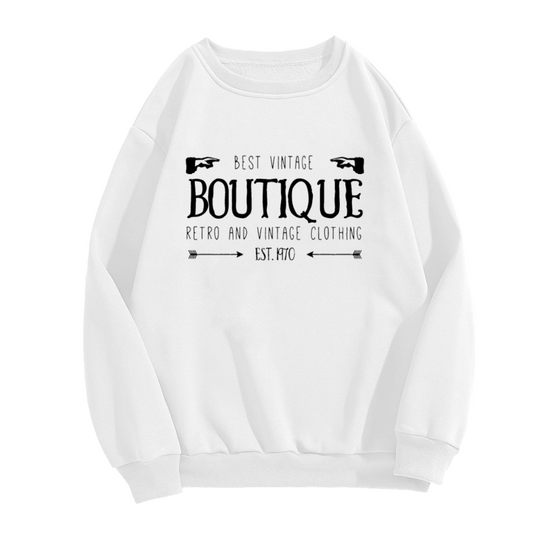 Best Vintage Boutique Est. 1970 Retro Letterpress Crewneck Sweatshirt | Classic Shop Logo Pullover, Vintage Fashion Gift