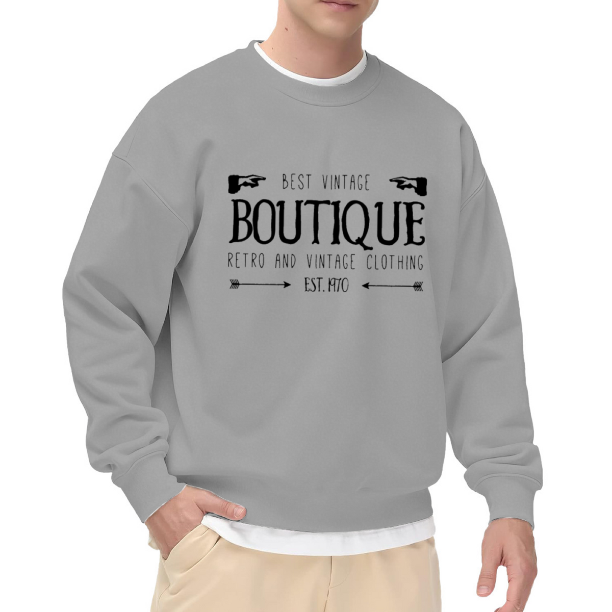 Best Vintage Boutique Est. 1970 Retro Letterpress Crewneck Sweatshirt | Classic Shop Logo Pullover, Vintage Fashion Gift