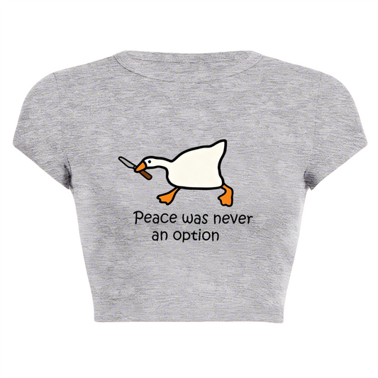Peace Was Never An Option Goose Knife Meme Grey Crop Tee