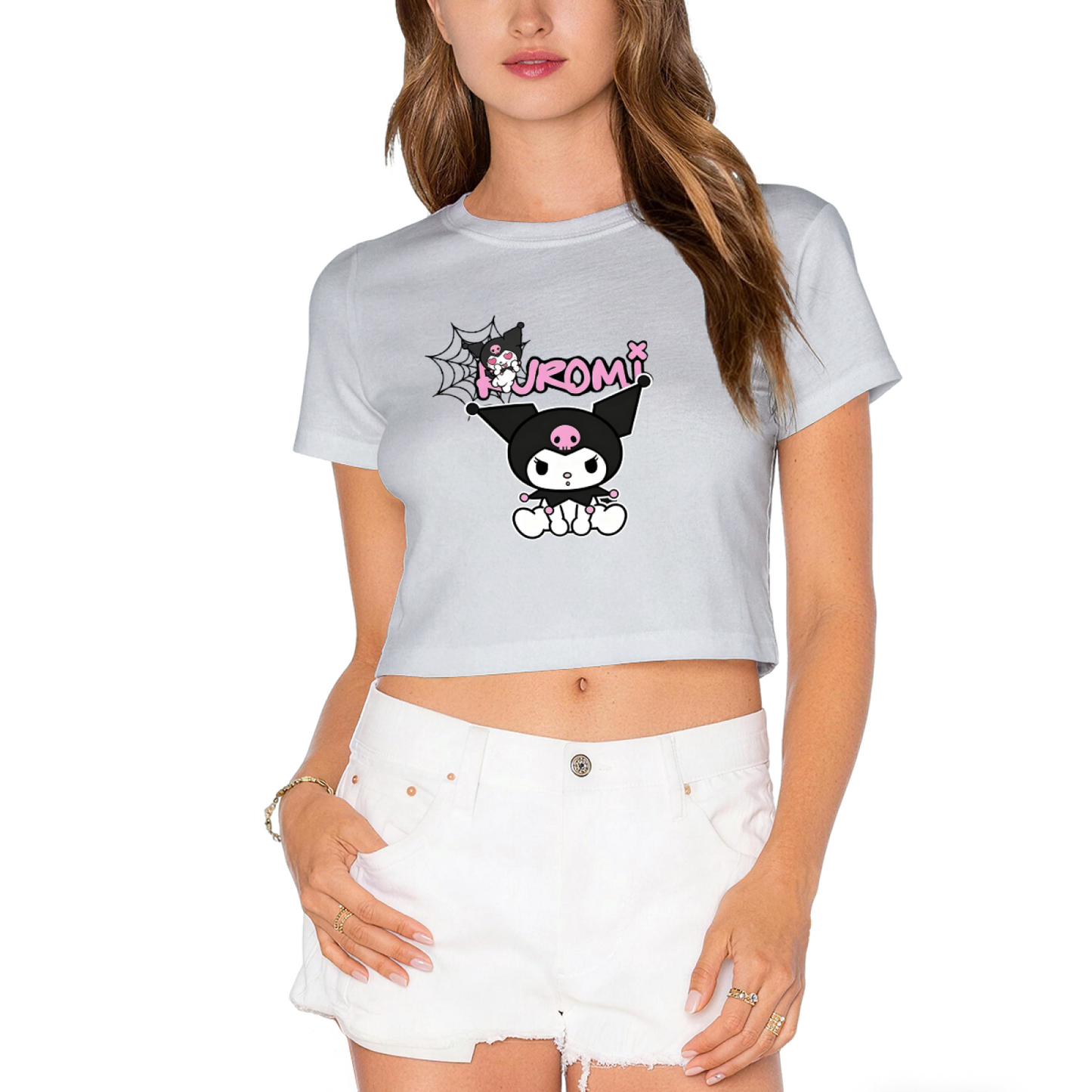 Spider Web Kuromi Gothic Style White Crop Top