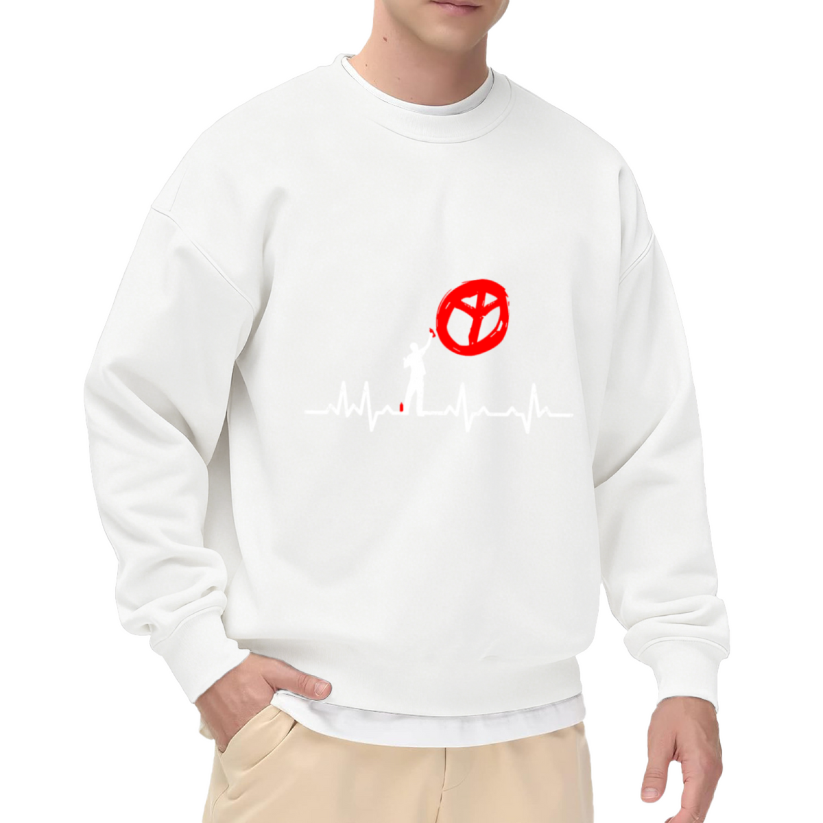Heartbeat Pulse Line Minimalist Crewneck Sweatshirt, ECG Heart Rate Graphic Pullover, Sporty Abstract Logo Gift