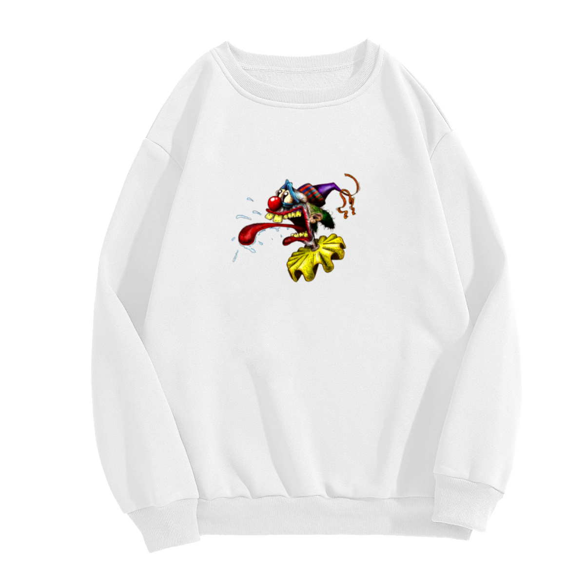 Funny Creepy Clown Monster Crewneck Sweatshirt - Silly Halloween Clown Graphic, Rude Humor Pullover, Weird Art Top