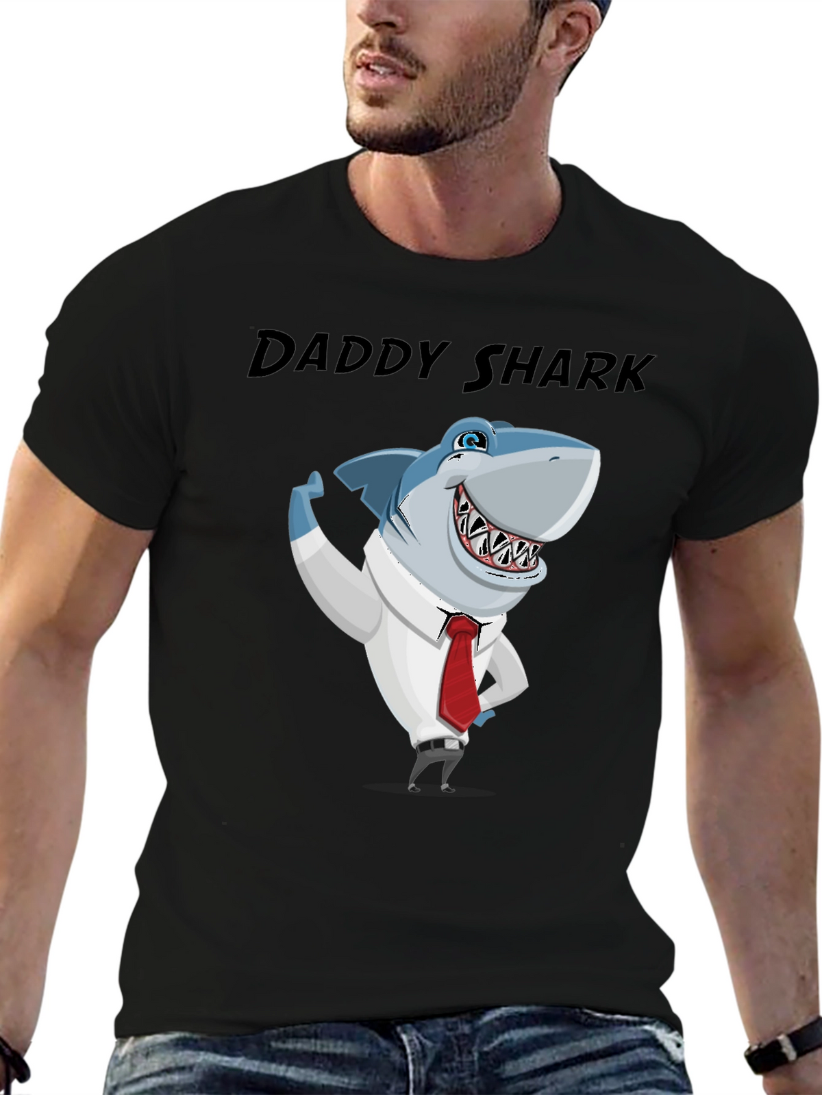 Daddy Shark Graphic Tee - Black Cotton Blend