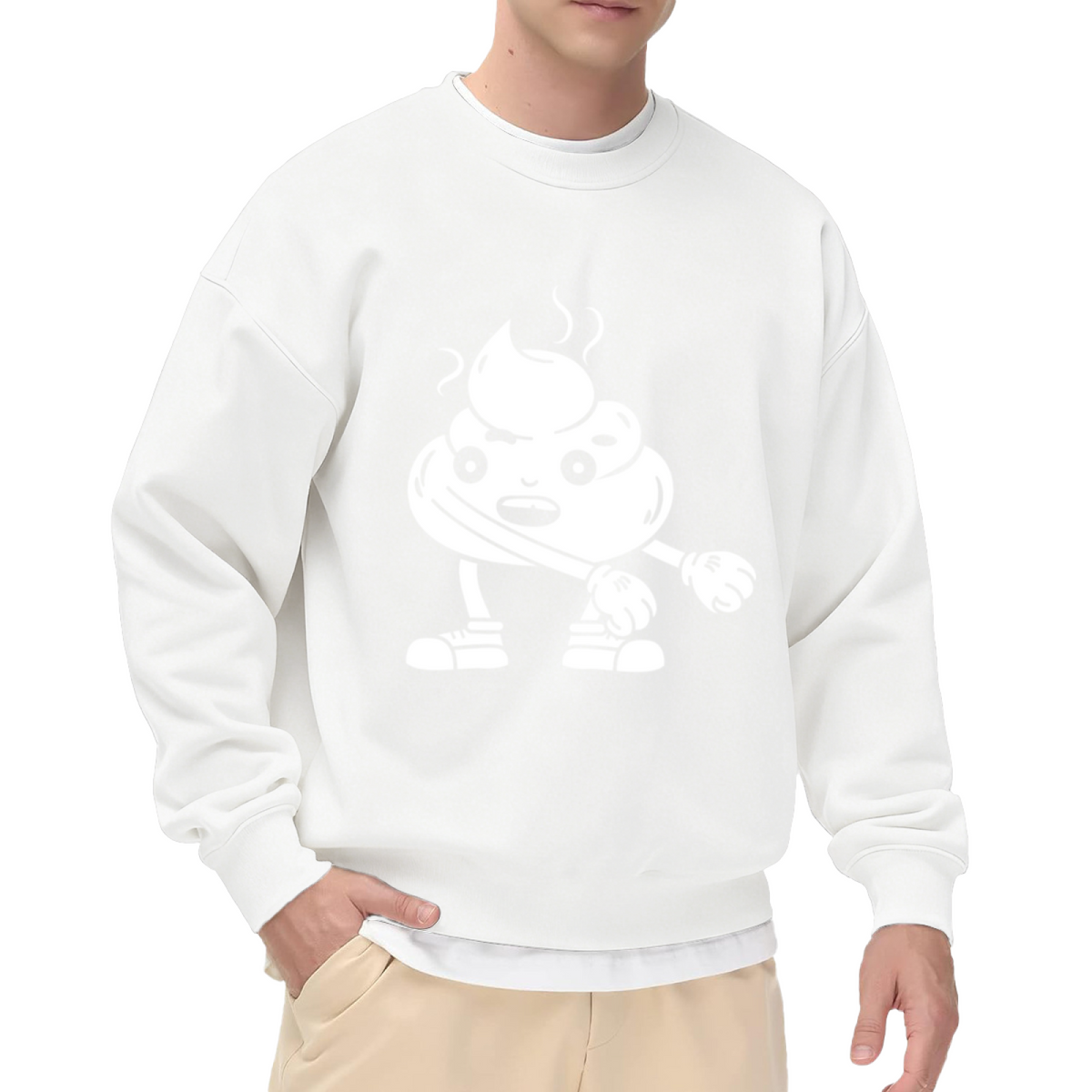 Tough Poop Emoji Cartoon Crewneck Sweatshirt | Funny Fighting Stance Poop Graphic Pullover, Meme Humor Gift