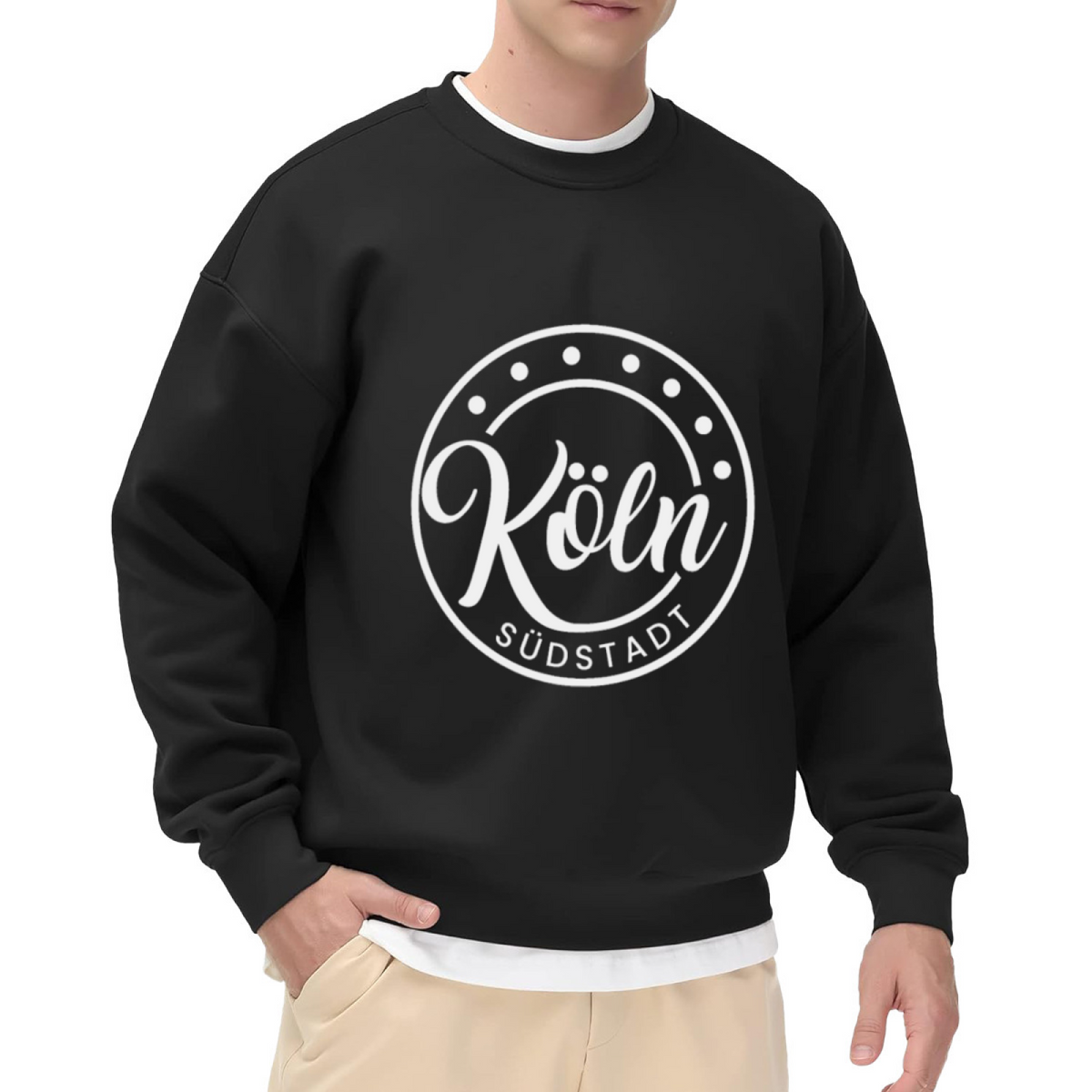 K?ln S¨¹dstadt Circle Crewneck Sweatshirt | Minimalist City Pride Pullover, Vintage Script Badge Graphic Top, Cologne Gift