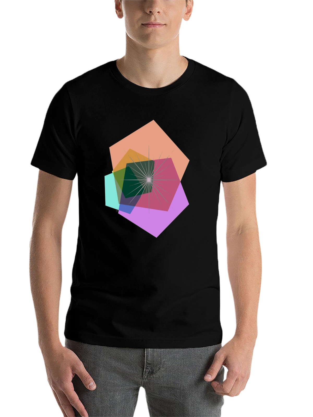 Geometric Abstract Design Black T-Shirt