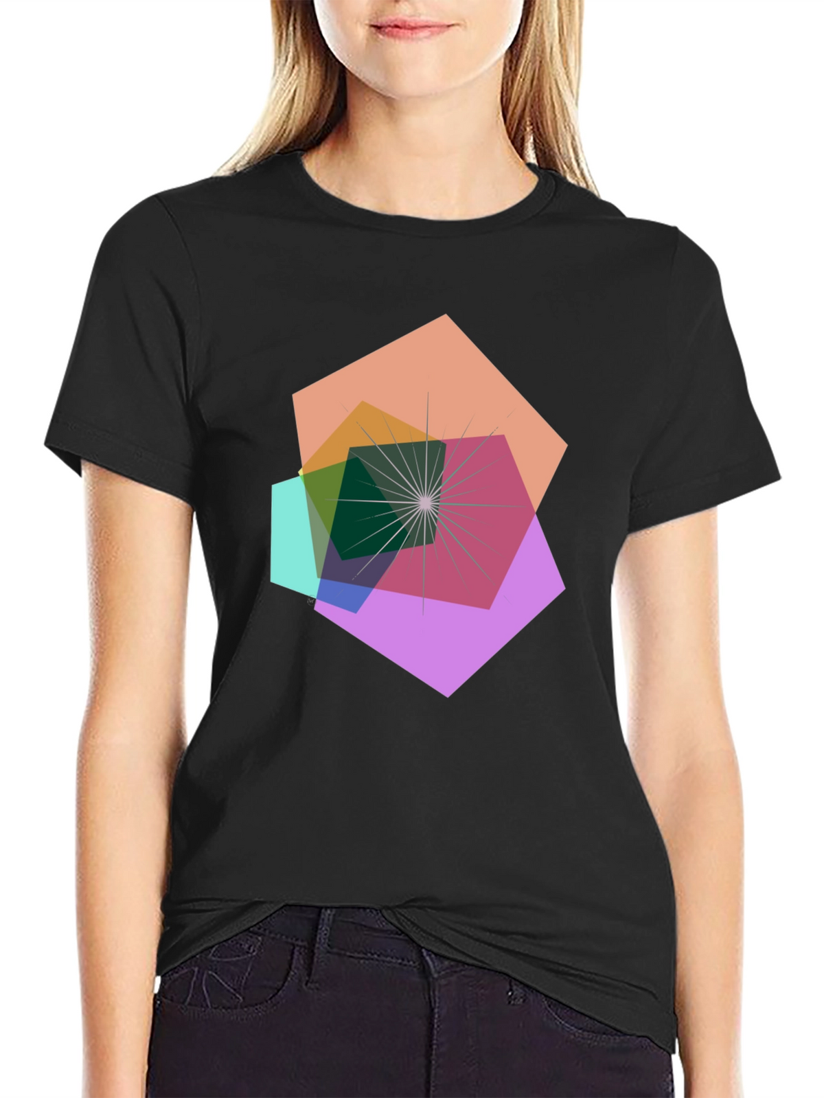 Geometric Abstract Design Black T-Shirt