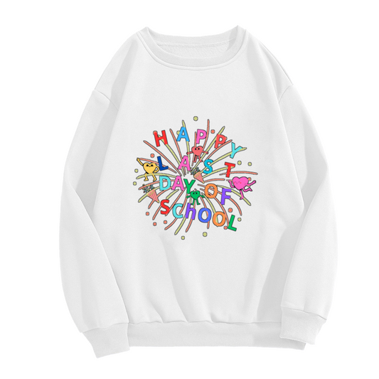 Happy Last Day Of School Crewneck Sweatshirt, Confetti Celebration Pullover, School's Out Gift