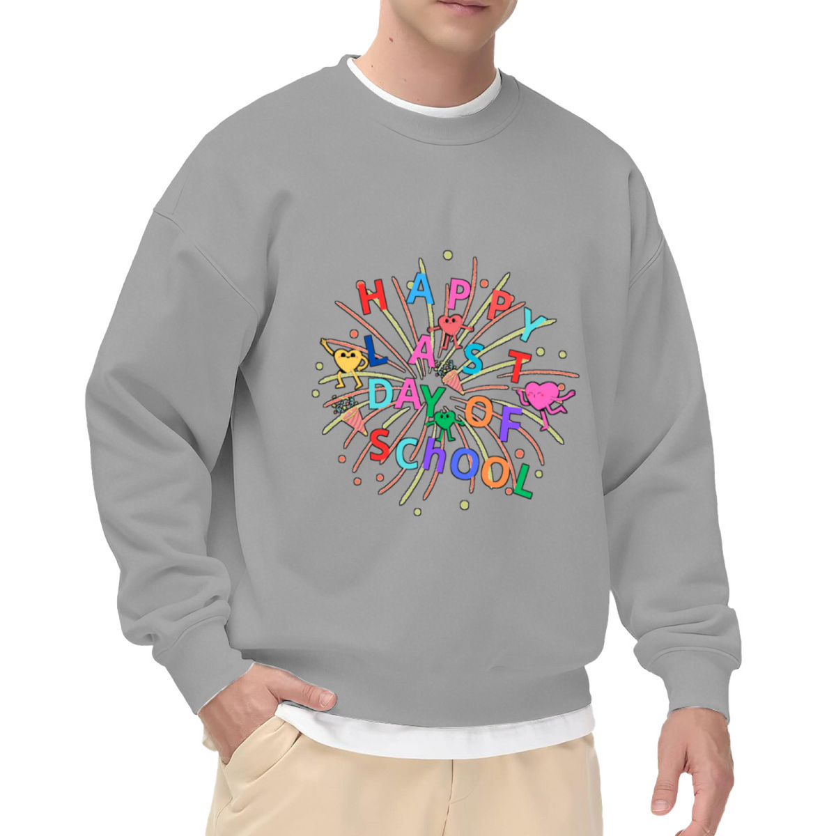 Happy Last Day Of School Crewneck Sweatshirt, Confetti Celebration Pullover, School's Out Gift