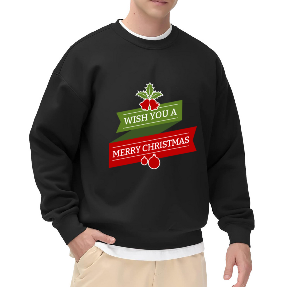 Merry Christmas Crewneck Sweatshirt, Wish You A Merry Xmas Holiday Gift Top