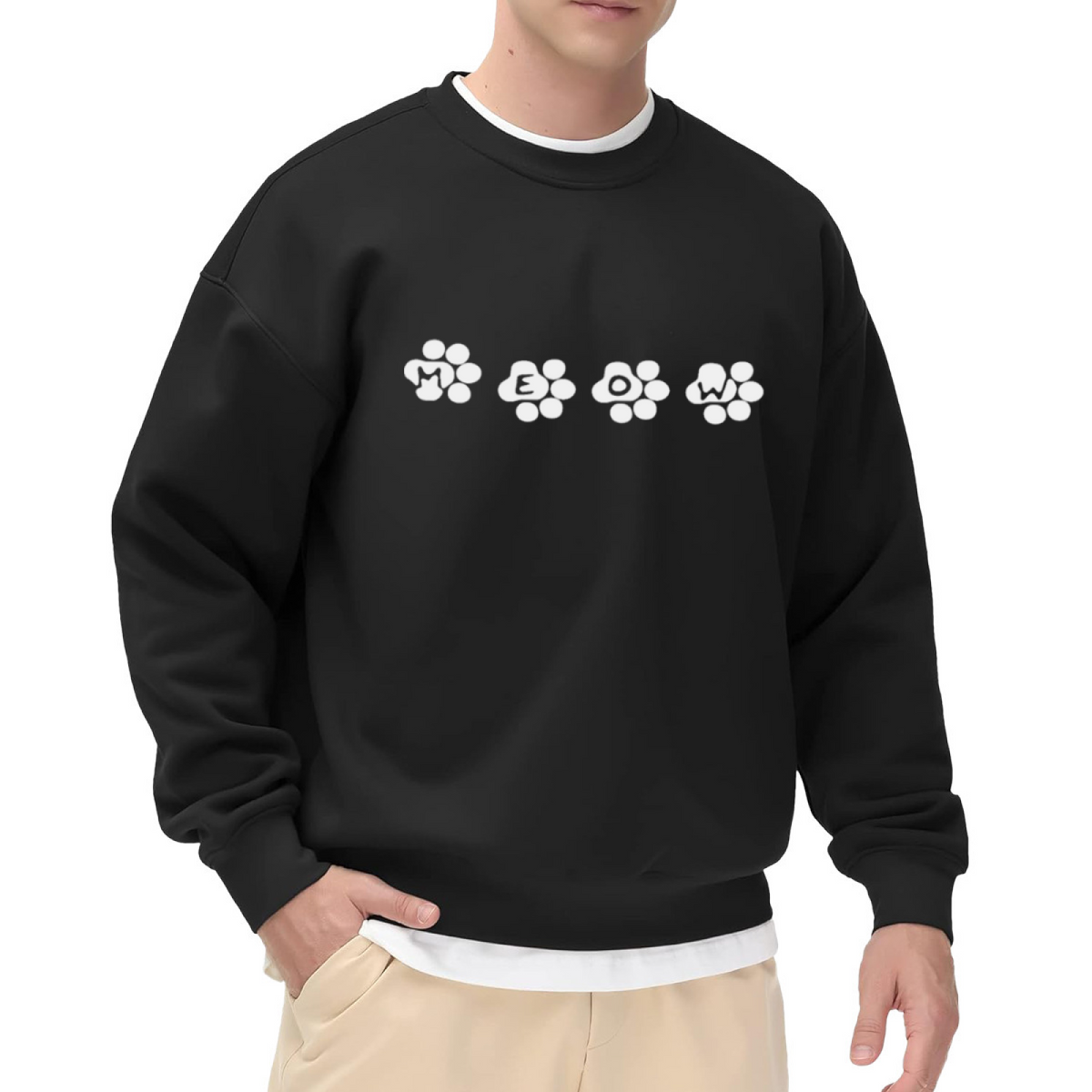 Meow Bubbly Cat Paw Typography Crewneck Sweatshirt | Cute Cat Lover Streetwear Pullover, Kawaii Gift Top