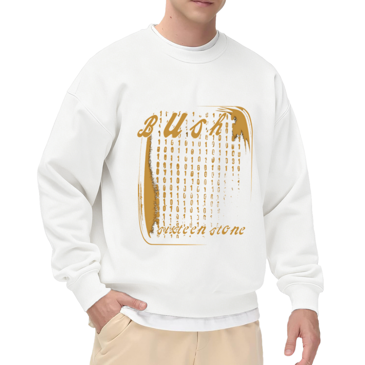 Bush Sixteen Stone Binary Crewneck Sweatshirt | Retro 90s Band Pullover, Vintage Distressed Tech Frame Graphic Top, Rock Music Gift