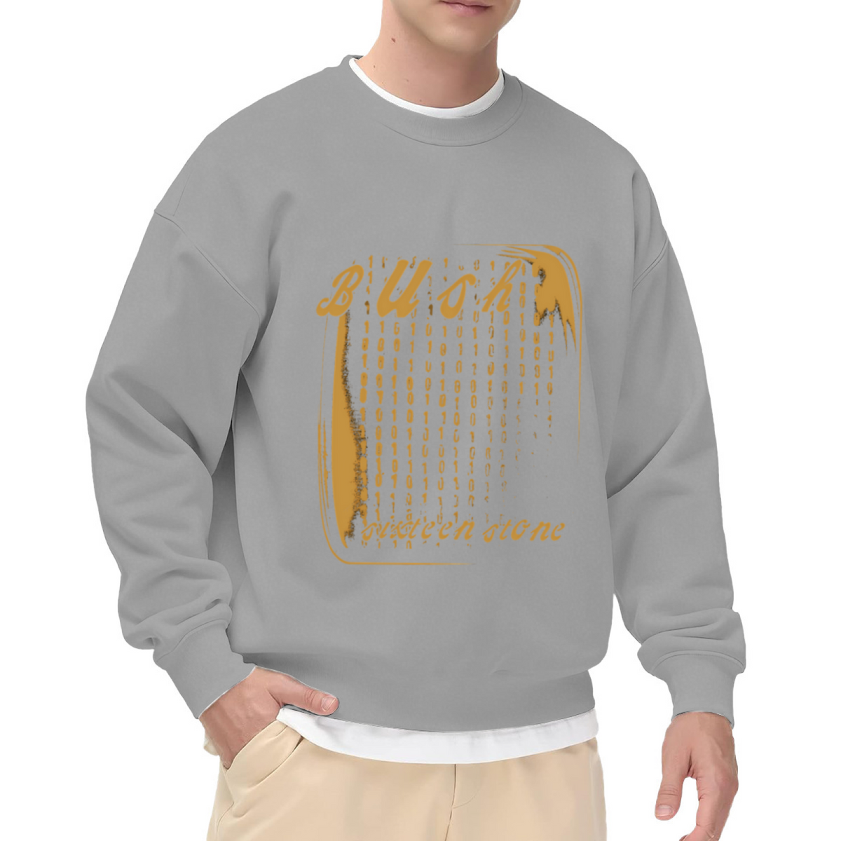 Bush Sixteen Stone Binary Crewneck Sweatshirt | Retro 90s Band Pullover, Vintage Distressed Tech Frame Graphic Top, Rock Music Gift