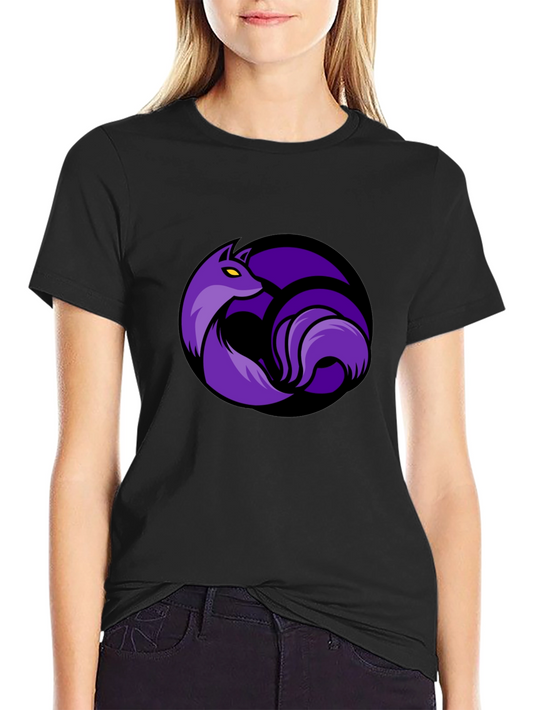 Black T-Shirt with Purple Fox Circle Graphic