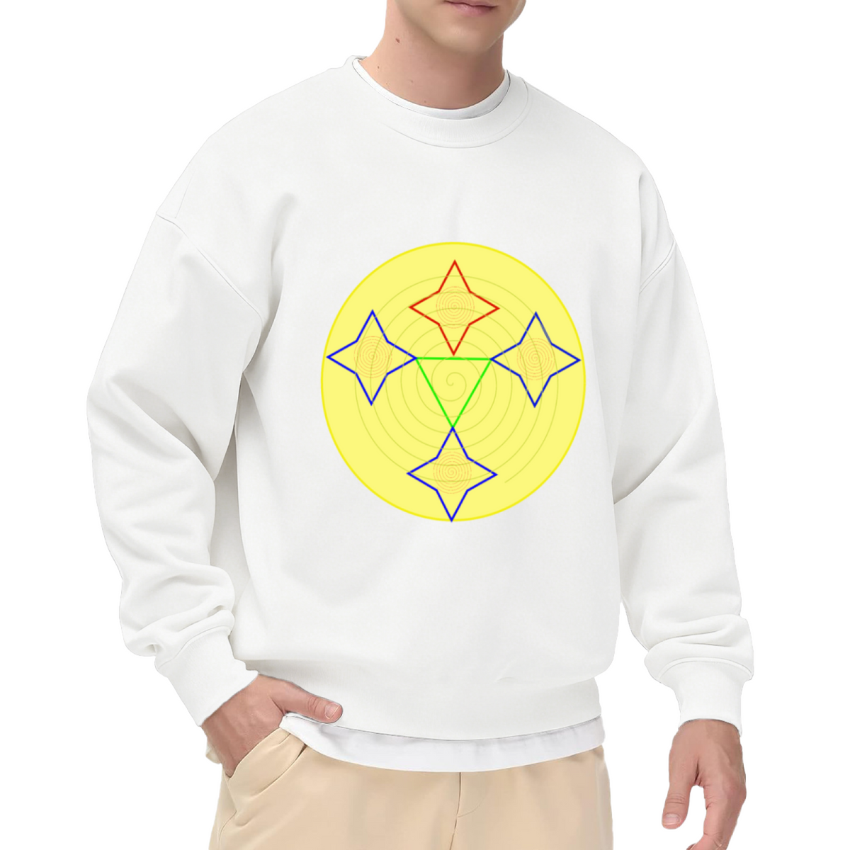 Geometric Diamond Circle Crewneck Sweatshirt | Minimalist Abstract Art Pullover, Modern Shape Graphic Streetwear Top