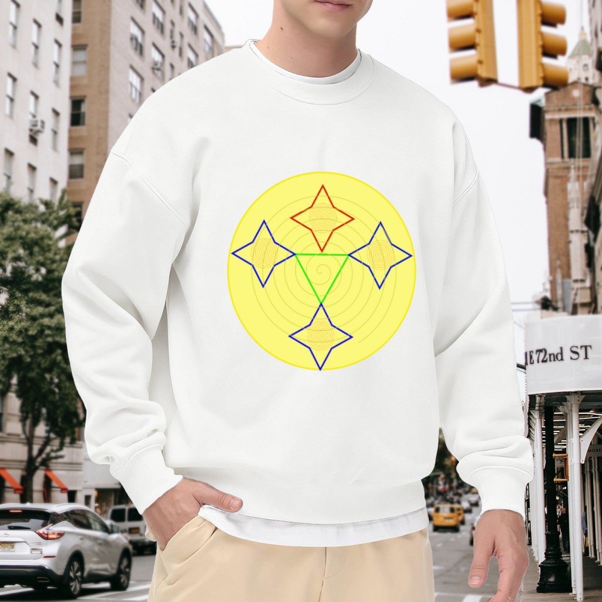 Geometric Diamond Circle Crewneck Sweatshirt | Minimalist Abstract Art Pullover, Modern Shape Graphic Streetwear Top