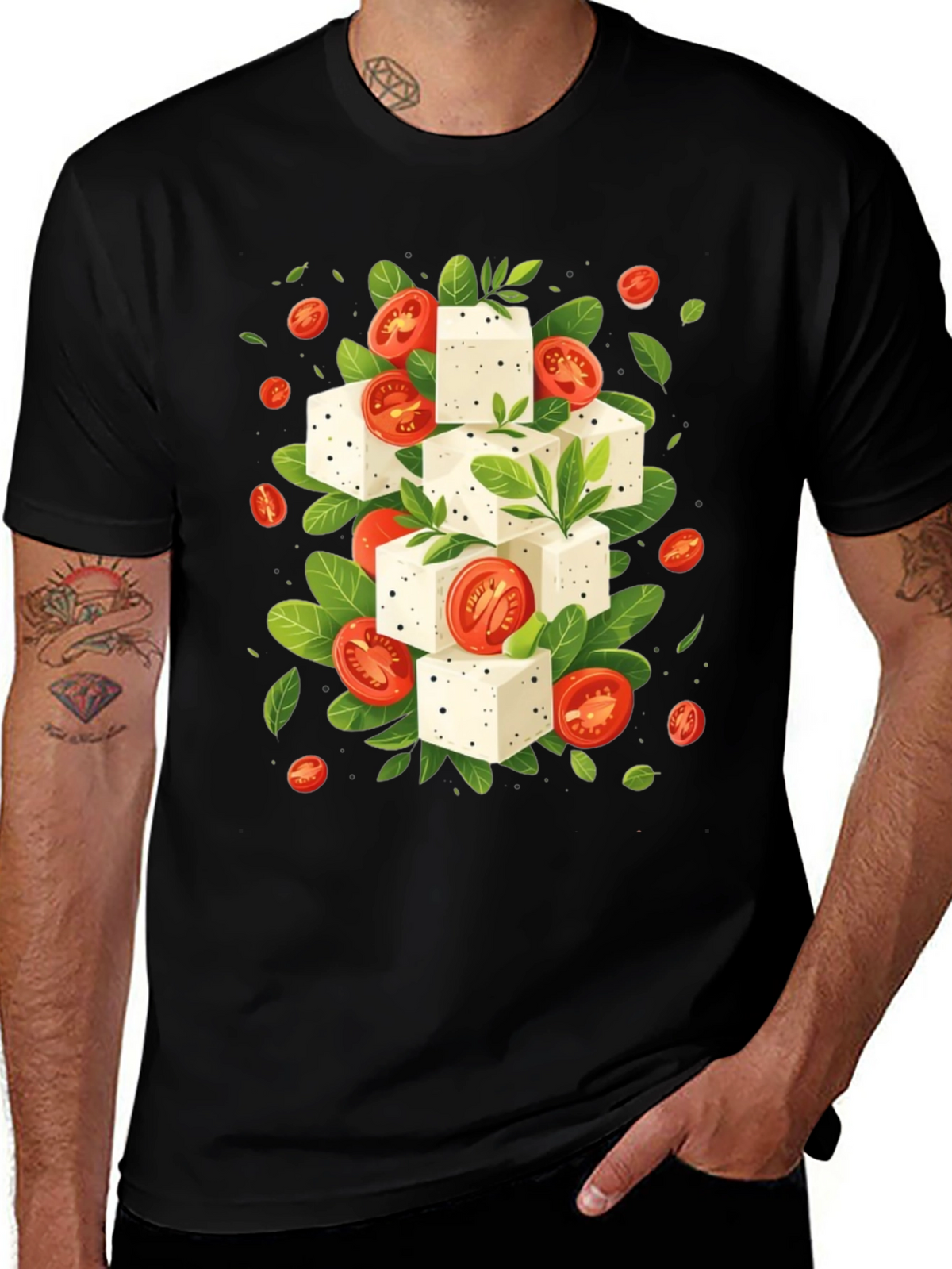 Feta & Tomato T-Shirt - Black Cotton Tee