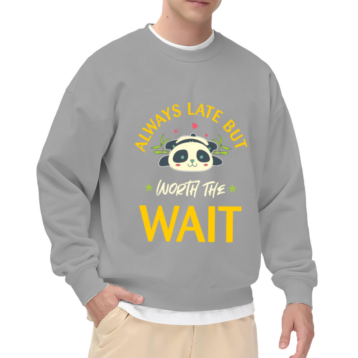 Always Late But Worth The Wait Panda Crewneck Sweatshirt, Cute Cartoon Panda Pullover, Funny Gift