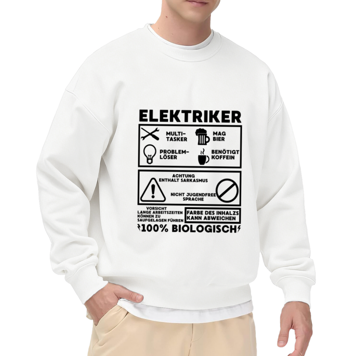 Elektriker German Electrician Warning Label Crewneck Sweatshirt | Funny Trade Sarcasm Pullover (German Text)