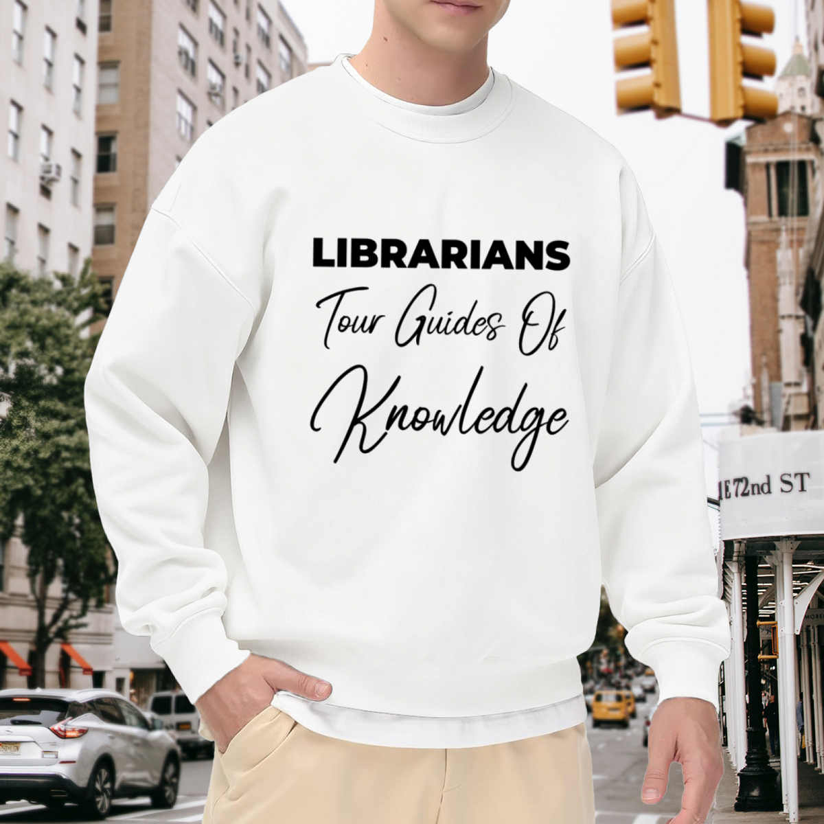 Librarians Tour Guides Of Knowledge Sweatshirt | Library Lover Quote Graphic Crewneck, Bookish Pullover Top, Appreciation Gift for Librarians Teachers